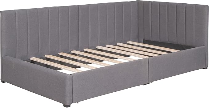 Harper & Bright Designs Upholstered Daybed with 2 Storage Drawers Twin Size Sofa Bed Frame No Box Spring Needed, Linen Fabric (Gray)
