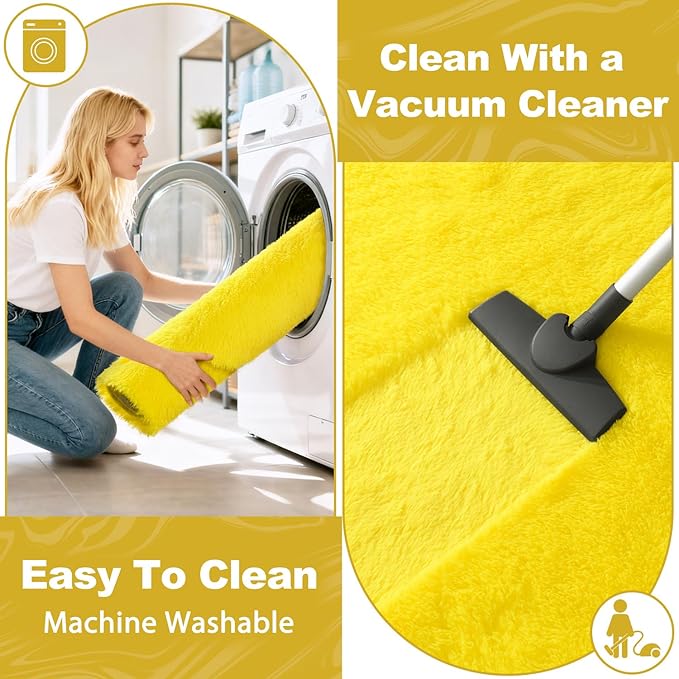 EVOIONOS Yellow Round Rug for Bedroom, 4x4 Ft Fluffy Soft Circle Area Rugs for Living Room, Plush Shaggy Circular Carpet for Indoor Floor Bedside Kids Nursery, Machine-Washable Home Decor Aesthetic