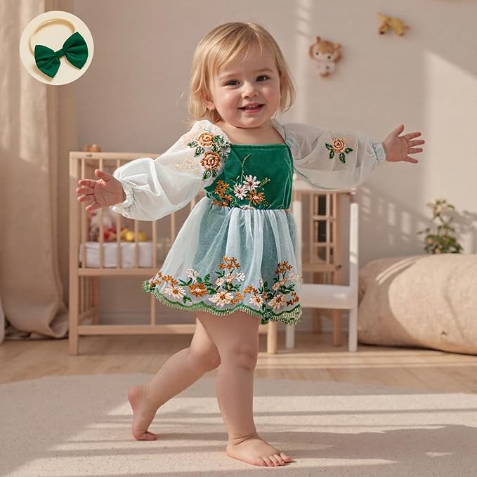 Giraropa Baby Girl Fall Winter Clothes Long Sleeve Romper Dress + Socks + Headband Newborn Infant Cute Casual Outfits