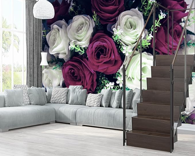 XMPMBM-Rose Floral Fabric Wallpaper Living Room Bedroom Bathroom Wall Mural-W 154" X H 105"（112 Square Foot）