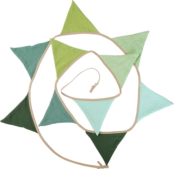 Fabric Bunting Banner, 2 Pack Handmade Neutral String Banner Each 8.5 ft 10 Flags Nursery Wall Hanging Wedding Birthday Home Baby Shower Party Decoration Bunting (Green)