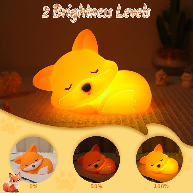 YuanDian Fox Night Light, Squishy Fox Silicone Lamp Novelty Gifts, Rechargeable Dimmable Timer Bedside Touch Nightlight for Breastfeeding Toddler Baby Kids