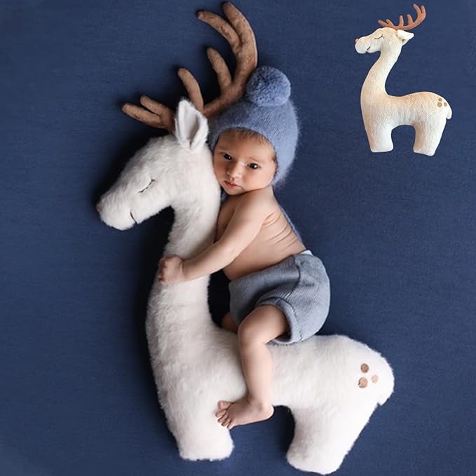 KHC-KHF Deer Posing Pillow - Plush Newborn Photo Prop for Christmas Photoshoot - Elk Animal Pillow