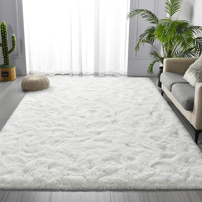 Large Shag Area Rugs 6 x 9, Plush Fuzzy Rugs for Living Room, Ultra Soft Fluffy Furry Rug for Bedroom, Indoor Carpet Nursery Rugs for Kids Room Home Decor, White