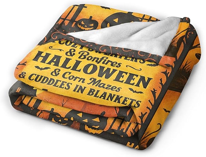 Halloween Blanket Gothic Witch Throw Blanket Pumpkin Soft Cozy Fleece Black Cat Fuzzy Stuffed Plush Ghost Skull Flannel Gifts for Girls Women Boys Kids Adults 40''x50''