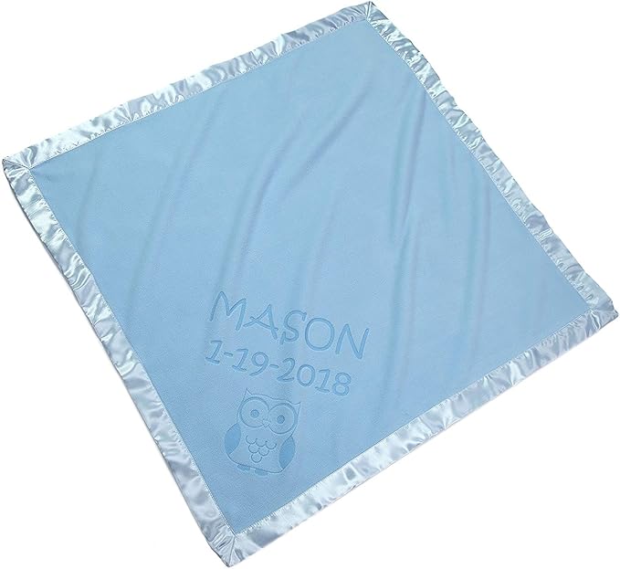 Custom Catch Personalized Owl Baby Blanket Gift for Boy - Infant or Newborn Name (2 Lines of Text)