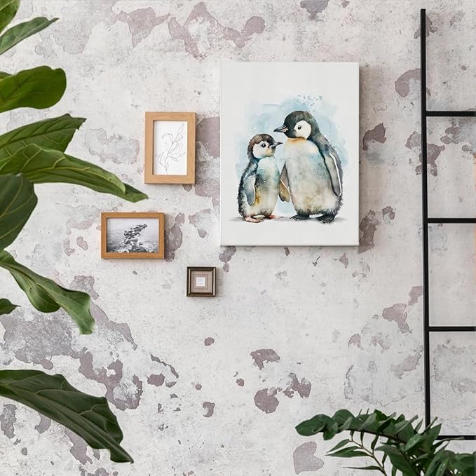 Baby Penguin Kids Boys Bathroom Wall Art Room Decor, Black and White Animal Penguin Pictures Wall Decor for Kids Baby Girls Boys Room Bathroom Bedroom Nursery,11x14 Inch Two