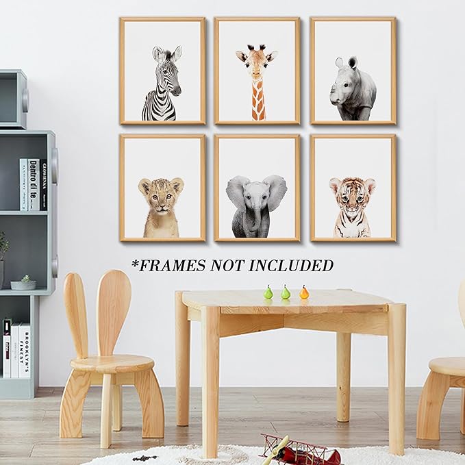 Jungle Nursery Wall Art Decor, Cute Safari Animals Decor for Baby Bedroom (8"x10", UNFRAMED)