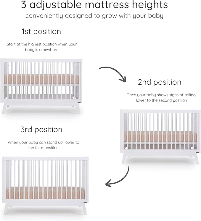 dadada Baby Soho 3 in 1 Convertible Wooden Crib to Toddler Bed - Made in Italy, GREENGUARD Gold Certified, Baby-Safe Finish, Sustainable Beech Wood, Modern Design, 3 Adjustable Heights (White)