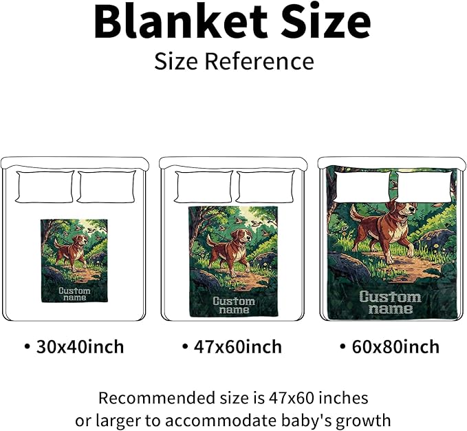 Personalized Baby Blanket with Name – Woodland Hound Theme Soft Receiving Blanket for Newborn Boys, Custom, Cozy Nursery Decor for Toddlers