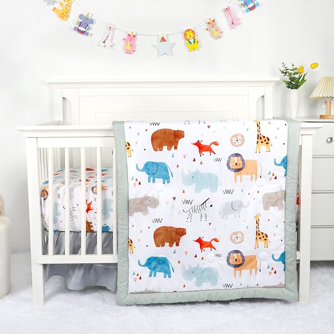 Baby Crib Bedding Set for Girls Boys, Soft Bedding Set with Comfort, Crib Skrit, Crib Sheet, Infant & Toddler Nursery Bed Set, Animal