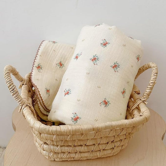 BuLuTu Toddler Blanket Muslin Cotton Baby Blanket Soft Nursery Bed Blankets Shabby Chic Crib Blanket Baby Boys Girls Swaddle Blankets,4-Layer Large Cotton Quilt Blankets,Berry Pattern,47"x51"