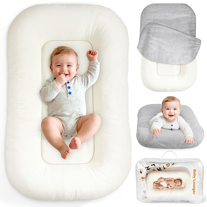 Baby Lounger & Snuggle Nest for Newborn 0-24 Months, Baby Nest Supervised Breathable Cotton for Newborn, Newborn Essentials Gifts, Breathable Portable Lounnger for Travel and Home(Cashmere Gray）