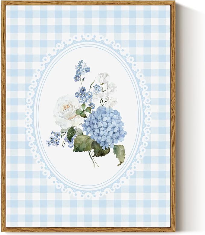 ARPEOTCY Vintage Framed Canvas Wall Art, 12x16inch, Blue Hydrangea Wildflower Wall Decor, Botanical Art Prints Home Decorations, Floral Paintings for Nursery Living Room Bedroom Decor