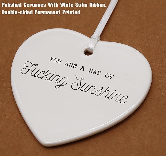 Heart Shaped Christmas Ornament-You are a Ray of Sunshine Funny Inspirational Quotes Positive Motivational Encouragement Gift for Women Ceramic Keepsake Decor