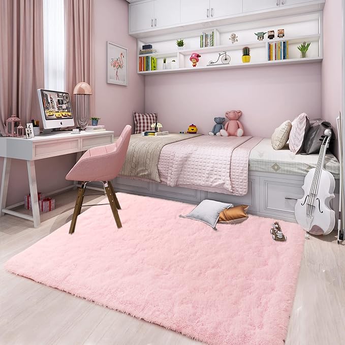 Merelax Pink Area Rugs for Living Room Bedroom Girls, 5x8 Soft Fluffy Fuzzy Shag Rug for Kids Room Bedside Rug, Indoor Floor Plush Cute Carpet for Baby, Nursery, Home Decor Aesthetic