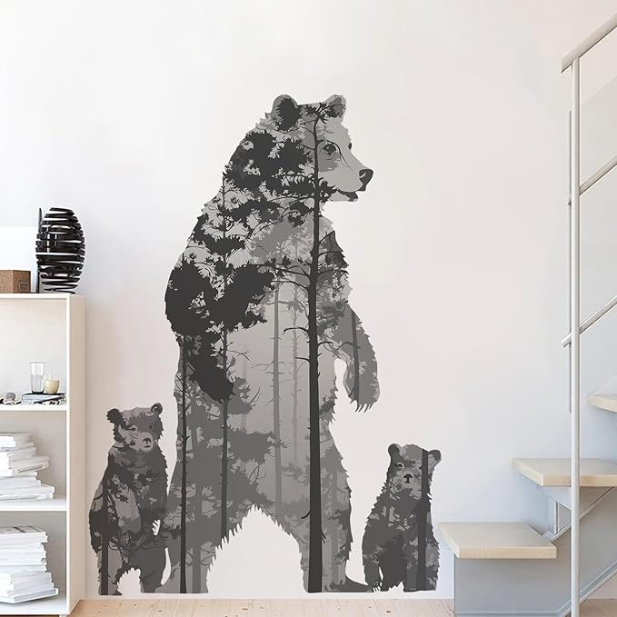 Forest Silhouette Animal Wall Decals - Removable Polar Bear & Tall Tree Wall Art for Children's Nursery & Living Room