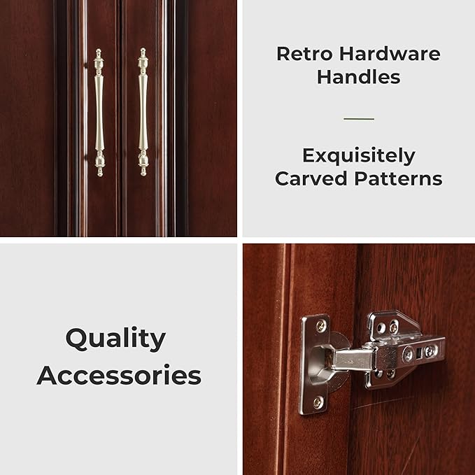 Solid Wood Armoire:Large Wardrobe Closet with Drawers and Hanging Rod,Storage Cabinet Clothes Organizer for Bedroom Cherry Finish