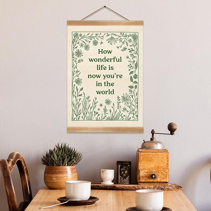 ZTGDA Boho Wall Art Poster – Abstract Watercolor Canvas Print, Linen Hanging Banner Wall Decor for Nursery Playroom Kids Room,Vintage Aesthetic Home & Office Decor (How wonderful-green)