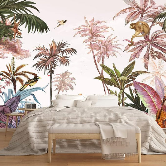 Jungle Wallpaper Tropical Botanical Wall Mural Forest Palm Tree Rainforest Mural Wallpaper(Not Peel n' Stick)