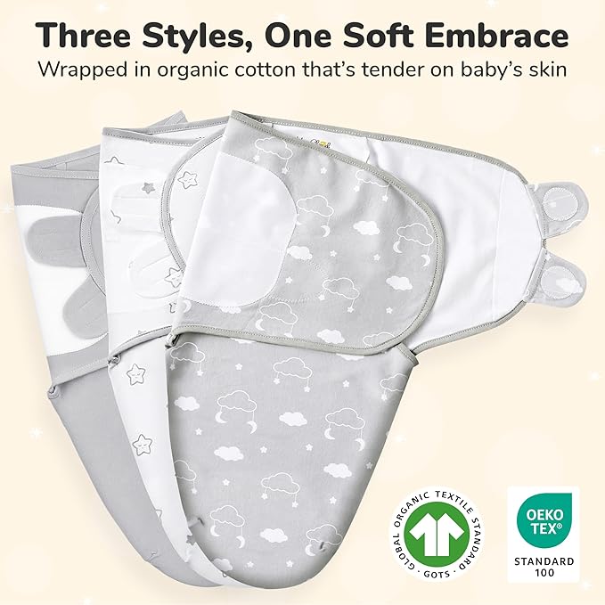 Mama Cheetah Baby Swaddle Sack, Organic Swaddle Blanket, Newborn Swaddling Sleep Sacks, Adjustable Easy Swaddles for Boy Girl 0-3 Month, Baby Essentials, Nursery Swaddling, 3-Pack
