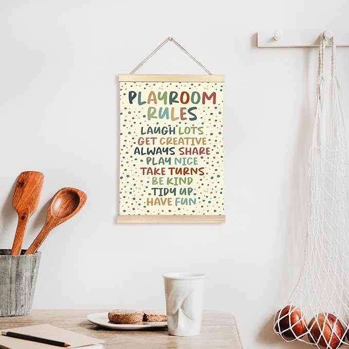 CGBHW Playroom Rules Poster Hanger Frame 12x16 for Kids, Educational Motivational Affirmations Posters Wall Art Hanging Decor for Classroom Nursery Play room Preschool, Kids Room Wall Decor