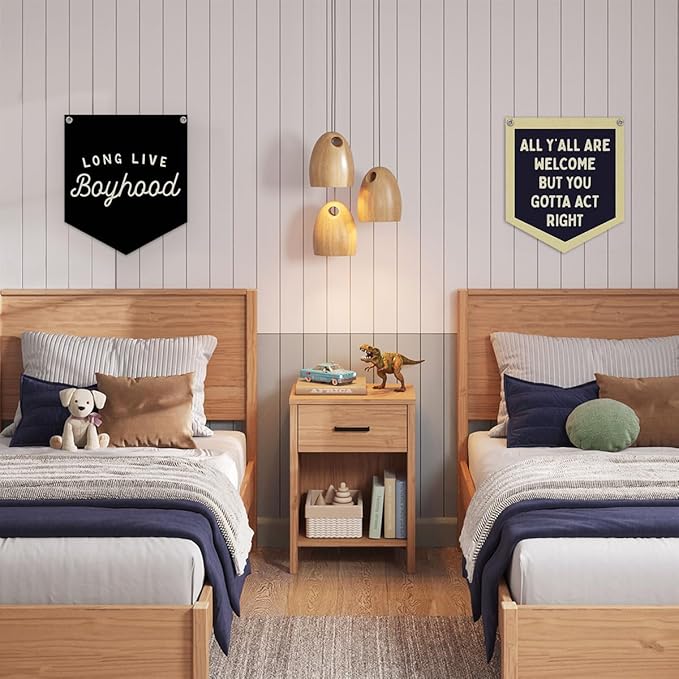 Lacama Long Live Boyhood Linen Banner, Vintage Room Decor,Boy Bedroom Wall Hanging Banner Pennant Flag Decor for Nursery Playroom Toddler Nursery Decor Kids Room,12.4x14 in(Black)