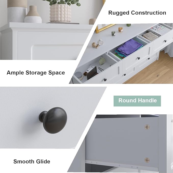 63'' W Long Modern Dresser 9 Drawers with Handles, White Dresser & Chest of Drawers with Large Capacity Storage, Freestanding Storage Dressers for Bedroom, Living Room, Hallway