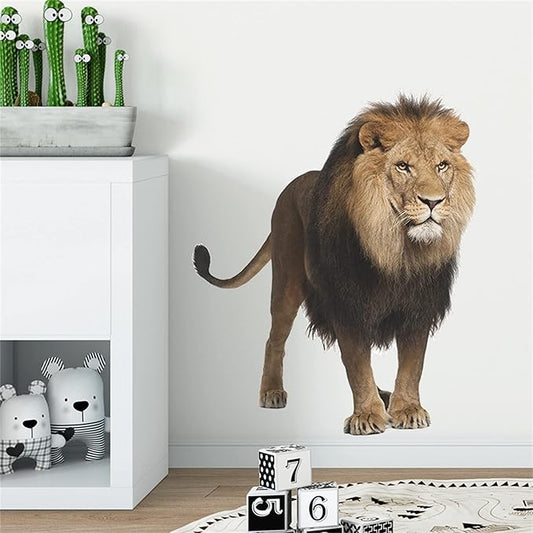 ROFARSO Lifelike Cool Standing Lion Animal Wall Sticker Removable Wall Decal Peel and Stick Wall Art Decoration Home Decor for Nursery Kid Baby Bedroom Living Room Playing Room Mural