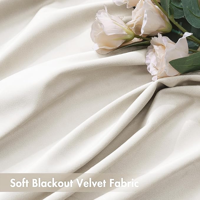 MIULEE Ivory Velvet Curtains Thermal Insulated Blackout Curtain Drapes for Bedroom Living Room Darkening 90 Inches Long Curtains Panels Rod Pocket Set of 2
