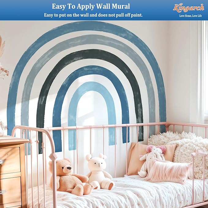 Large Boho Rainbow Wall Decals, Colorful Peel and Stick Fabric Nursery Wall Decor, Removable Home Room Wall Decor Murals Stickers for Kids Girls Toddler Bedroom Living Room Playroom