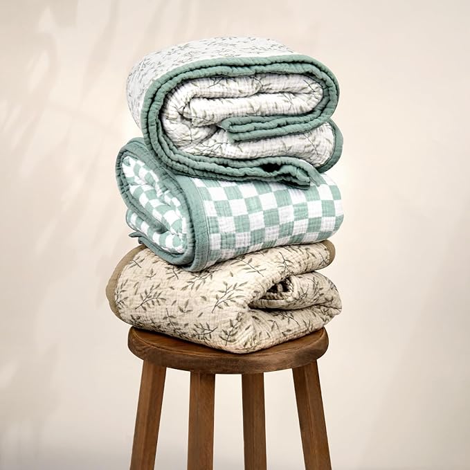 lulumoon Baby Muslin Blanket Neutral: Skin-Friendly Leaf Toddler Blanket - Ideal for Stroller 47"× 47" (Olive Branches)