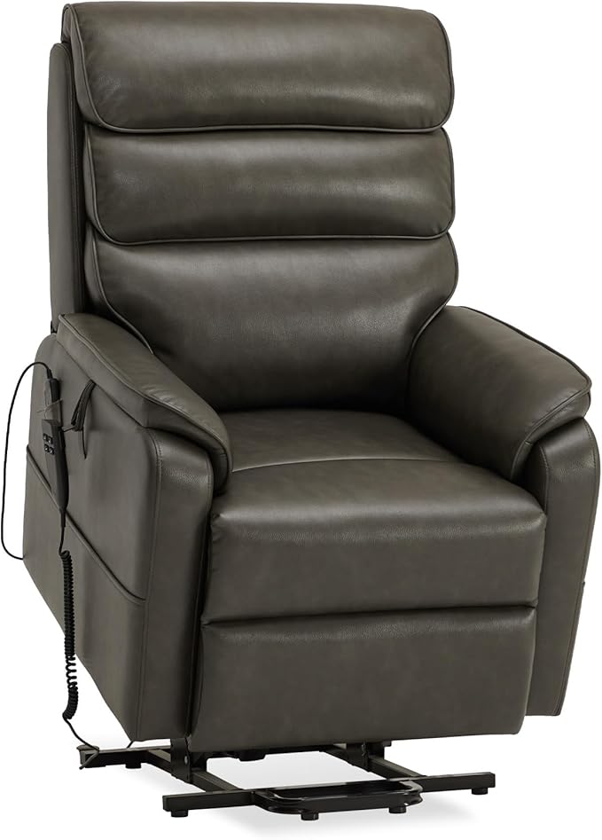 DYNOX 350 LBS Power Lift Recliner Chair for Elderly, Medium Size Dual Motor Lay Flat Infinite Positions Recliner with Heat & Massage(9188,Faux Leather,Grey)