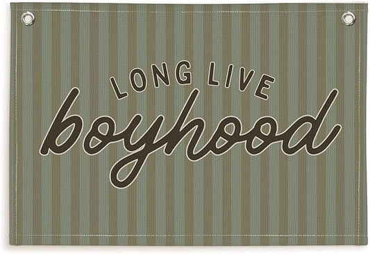 Lacama Green Long Live Boyhood Boys Room Decor, Boy Nursery Decor, Canvas Banner Wall Hanging Banner Flag Decor for Nursery Playroom Toddler Room, Boys Kids Rooms Decor, 30x20 Inch