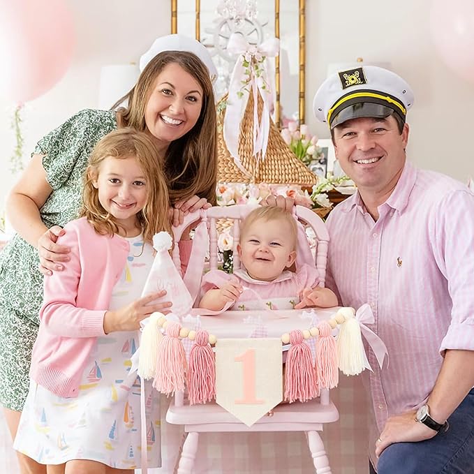 Boho Pink Handmade 1st Birthday High Chair Banner First Highchair Banner For Baby Girls Wild One Wall Hangings Wood Bead Tassel Garland 1 Birthday Party Decorations Photoshoot Props Photo Props