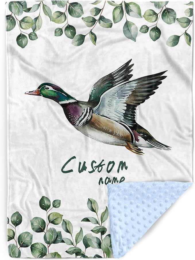 Personalized Baby Blanket with Name – Mallard Pattern Soft Receiving Blanket for Newborn Boys Girls, Custom, Hunting Theme Nursery Decor for Toddlers