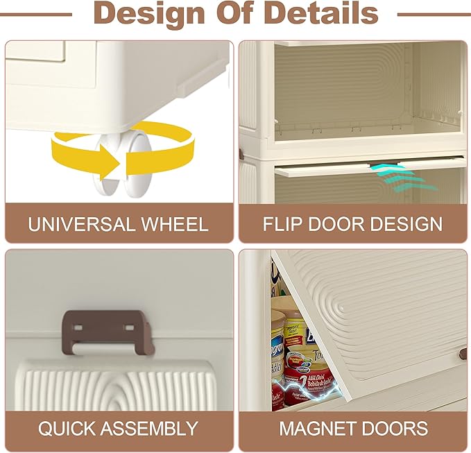 Portable Wardrobe Closet with Drawers, Magnetic Doors, 4 Cubes & Hanging Rod, 10 Hangers, Large Foldable Armoire for Clothes Storage, Wardrobe Storage Cabinet for Families, Baby, Easy Assembly