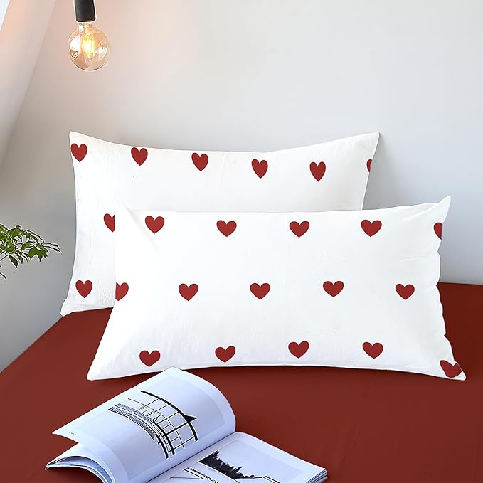 Red Duvet Cover Twin Size Heart Bedding Set Kids Boys Girls Cute Love Pattern Soft Breathable Reversible Fall Christmas Duvet Cover Set 2 Pieces with 1 Pillowcase