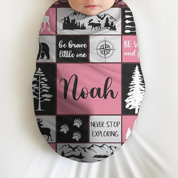 Personalized Baby Blankets with Name, Ships Next Day, Custom Baby Blanket with Letter Words, Soft Cozy Woodland Blankets, Gifts for Boys & Girls Kids Teen, Printed in USA