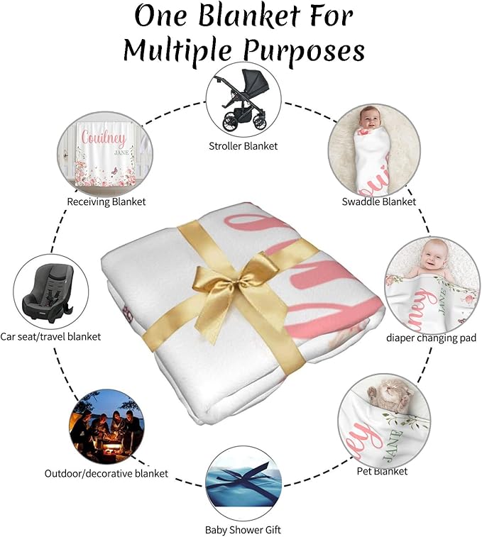 Personalized Baby Blanket with Name - Printed in USA,Custom Baby Blanket for Kids Soft Flanne Blankets in Easter Personalized Baby Gifts for Infant Newborn Shower (Pink)