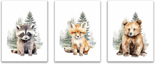 Shwing 3Pcs Safari Nursery Decor - Cute Animals Canvas Wall Art - Framed 24x16 Inch