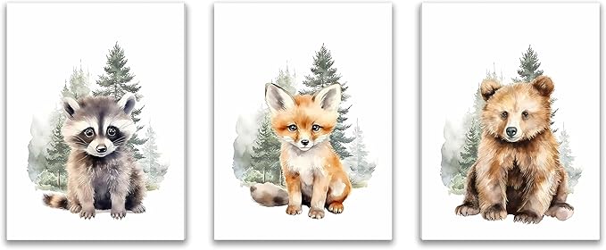 Shwing 3Pcs Safari Nursery Decor - Cute Animals Canvas Wall Art - Framed 24x16 Inch