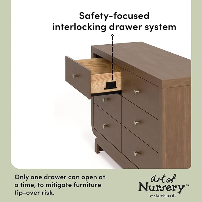 Storkcraft Santorini 6 Drawer Double Dresser (Hazelnut) - GREENGUARD Gold Certified, Interlocking Drawer System, Dresser Drawer Organizer for Kids Bedroom