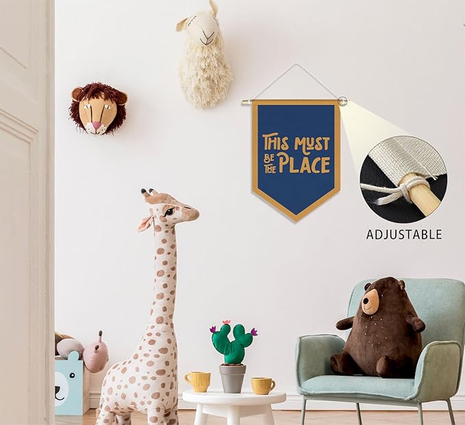 This Must Be The Place Banner Pennant Wall Art Decor for Kids Nursery Toddler Room Bedroom Classroom Decorations, Vintage Navy Blue Nursery Wall Decor, 15x11in