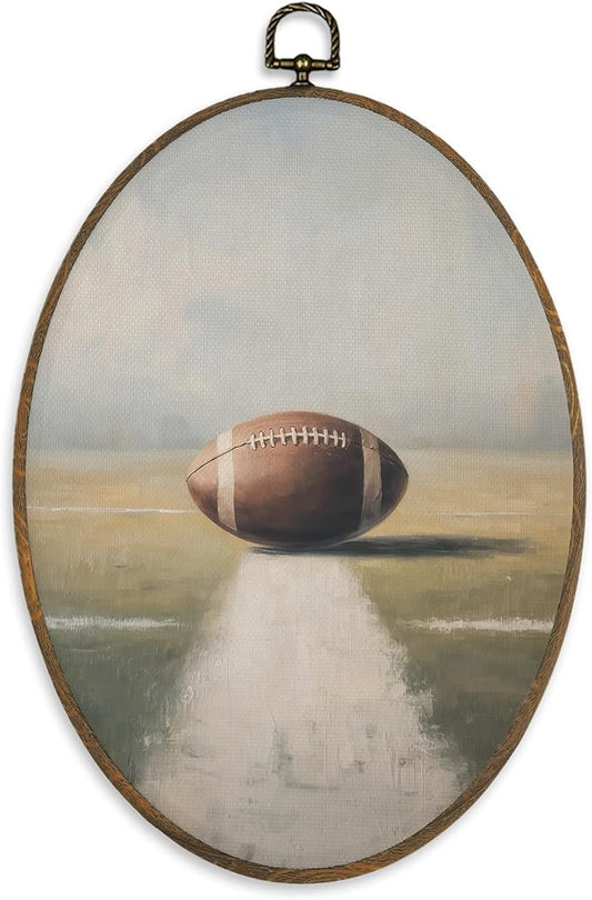 XBBMGG Vintage Football Rugby Wall Art Decor, American Football Sports Oval Wall Hanging Decor, Sage Green Rugby Framed Canvas Prints for Boy Kids Dorm Nursery Gym Bedroom Decorations, 8.6x11.4inch