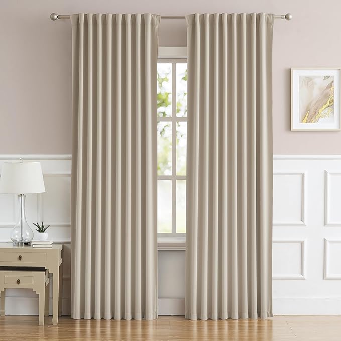 DUALIFE Taupe Room Darkening Curtains Back Tab Rod Pocket 2 Panels Set 72 Inches Long Light Coffee Cafe Curtains & Drapes for Bedroom 52 by 72 Inch