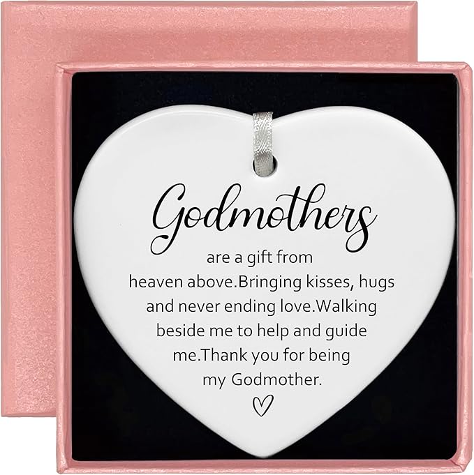 Heart Shaped Christmas Ornament-Godmother Proposal Gift for Mother’s Day Christening Baptism First Time Godmom to Be Pregnancy Announcement Appreciation Keepsake