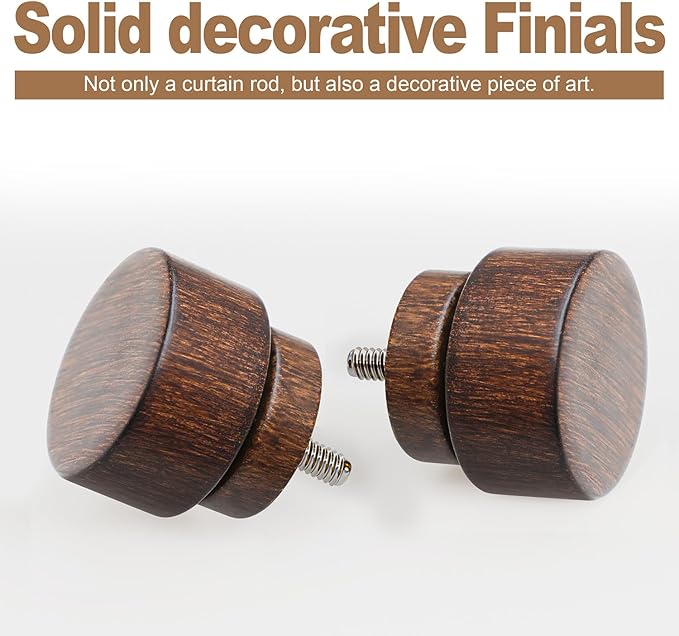 2 Pack Antique Redwood Grain Curtain Rods for Windows 48 to 84 Inches 1" Diameter Heavy Duty Window Curtain Rod Adjustable with Solid Finials for Living Room Bedroom Kitchen Farmhouse Outdoor