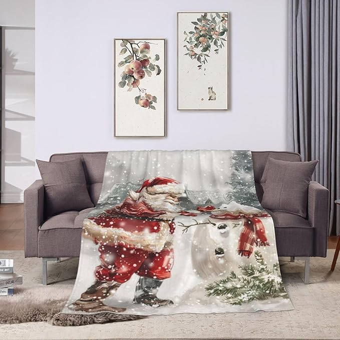 Christmas Snowman Blanket Santa Claus Throw Blanket Flannel Stuff Merch Cozy Decor Fleece Soft Plush Fuzzy Warm Lightweight Bedding Snowman Lover Gifts for Women Men Girl Boy Couch Soft 80"X60"