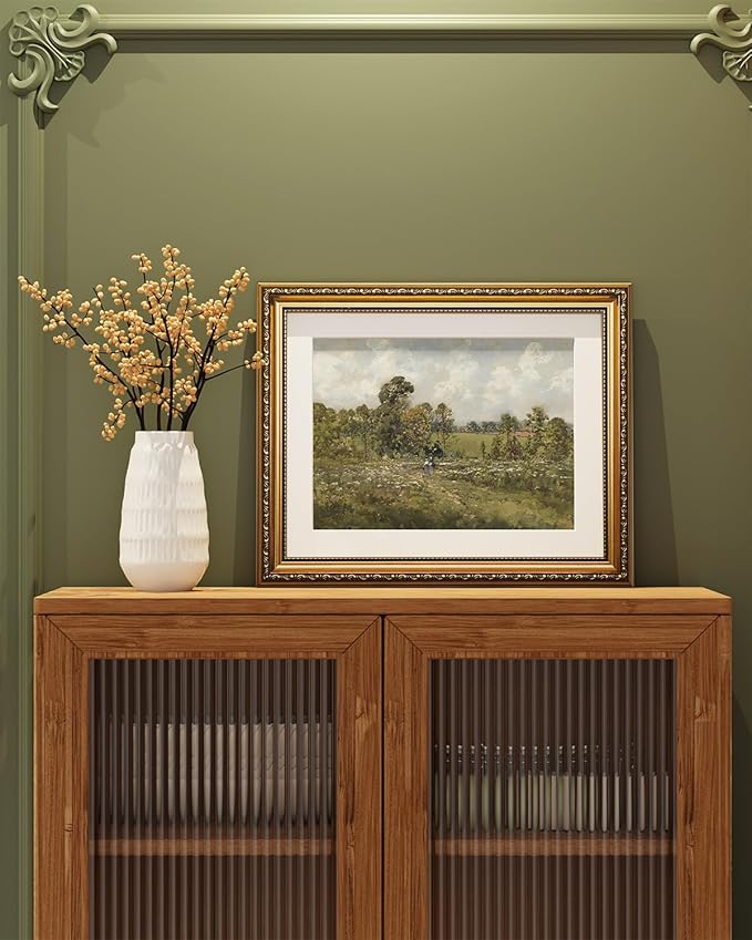 ARPEOTCY Vintage Gold Framed Wall Art, Wildflower Field Blossom Meadow Paintings, Victorian Wall Decor for Living Room Bedroom Bathroom, Canvas Prints Antique Pictures Frame 13x16 inch
